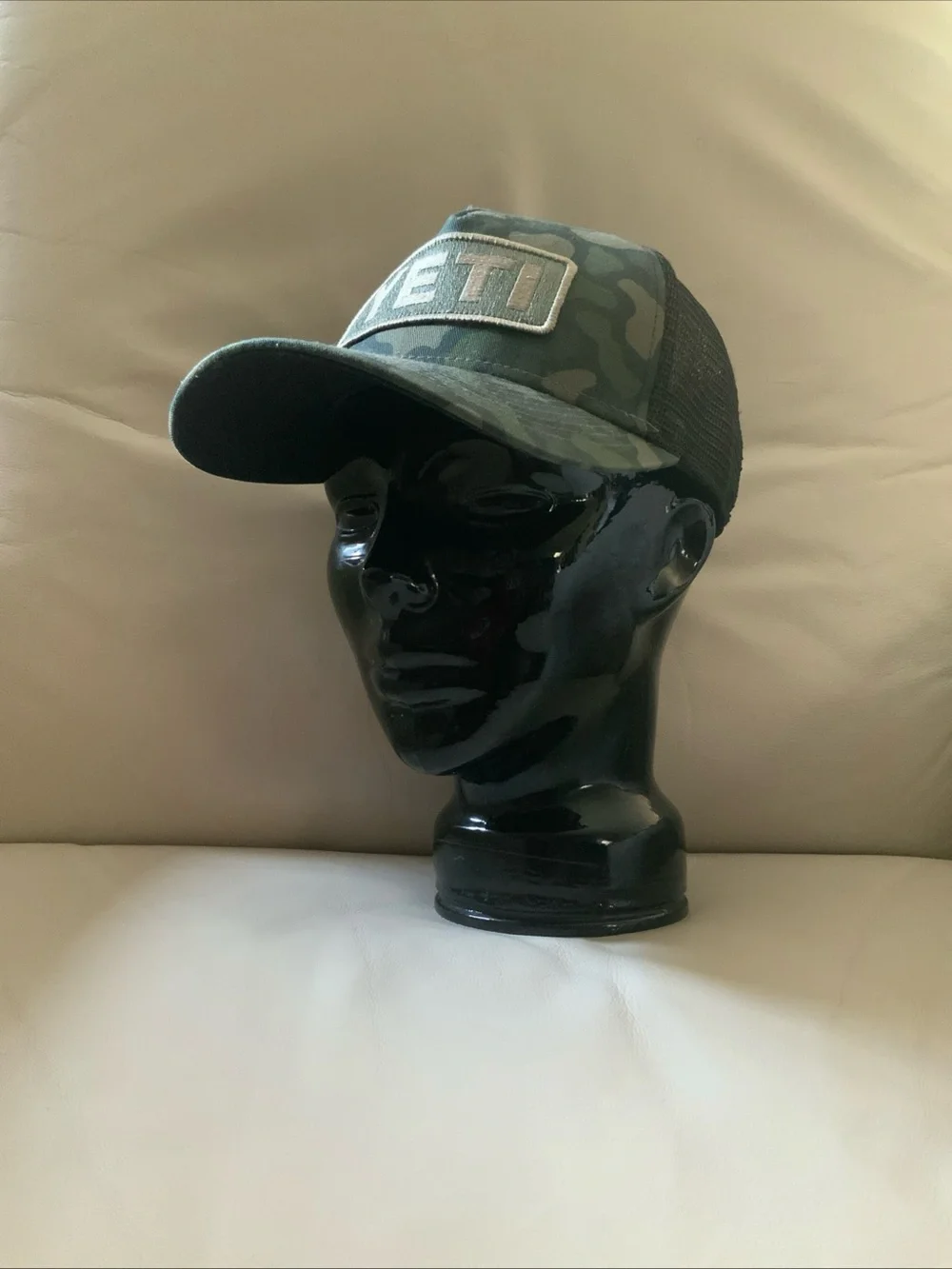 Yeti Green Camo Patch Trucker hunting Cap. Mesh and adjustable strap. NWOT.